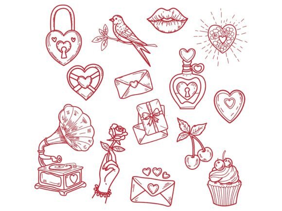 Download Love Symbols Hand Drawn Doodles Set - Love symbols Collection